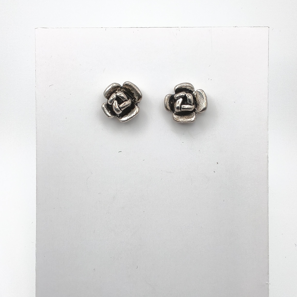 Vintage Sterling Silver Rose Flower Stud Earrings .925